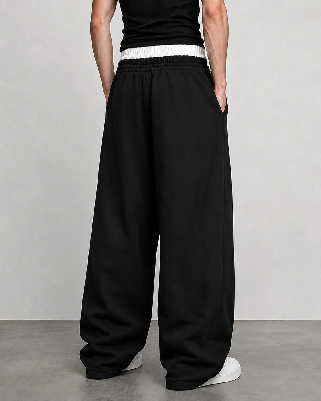 Men's Baggy Wide Leg Sweatpants Contrast White Waist Polyester S-2XL Drawstring Hip Hop Streetwear Casual Loose Fit Jogger Pants