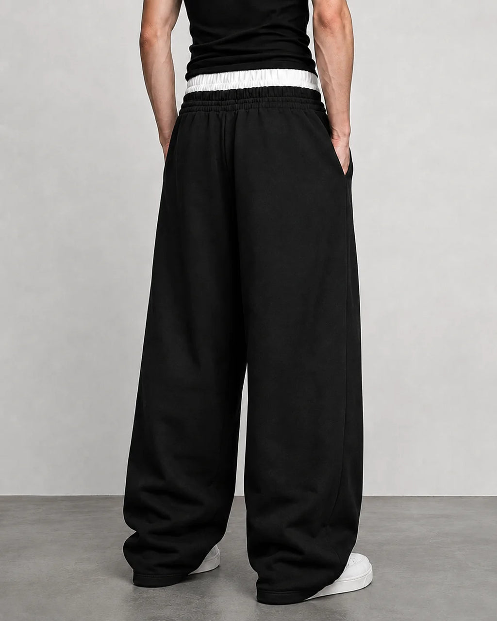 Men's Baggy Wide Leg Sweatpants Contrast White Waist Polyester S-2XL Drawstring Hip Hop Streetwear Casual Loose Fit Jogger Pants