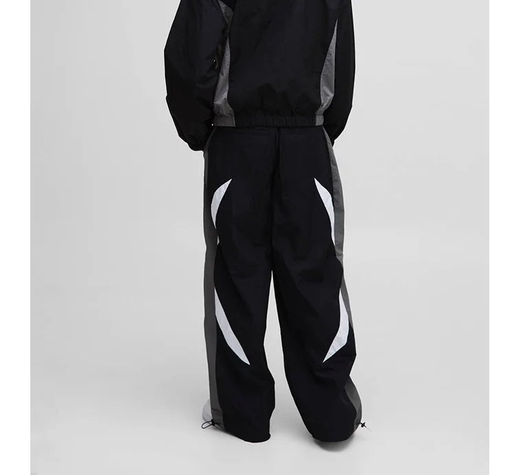 American Retro Style Double Waistband Athletic Sweatpants Loose Straight Leg Casual Flat ODM Men Sporty Colorblock Trousers