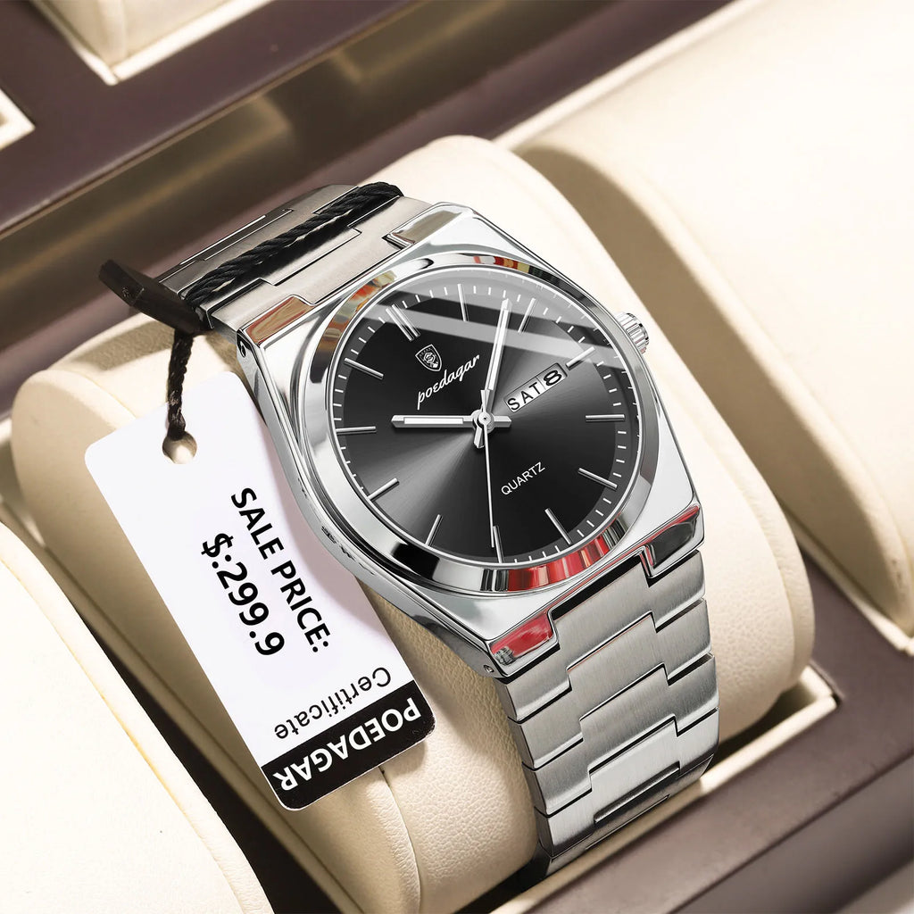 POEDAGAR Men's Stainless Steel Quartz Watch