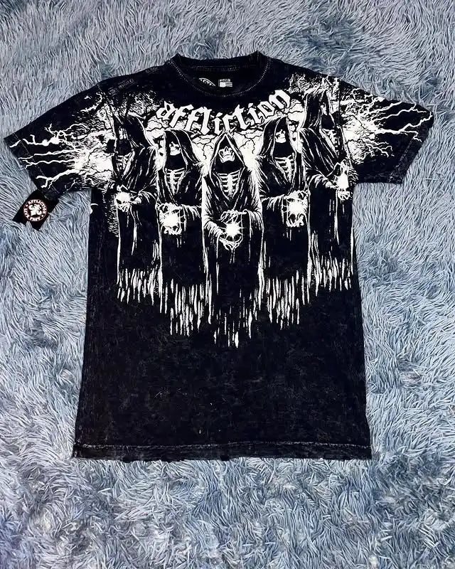 Y2KAffliction Short Sleeve Vintage Clothing Punk Hip Hop Graphic Print Oversized Tshirt Women Round Neck Cotton Short Sleeve Top