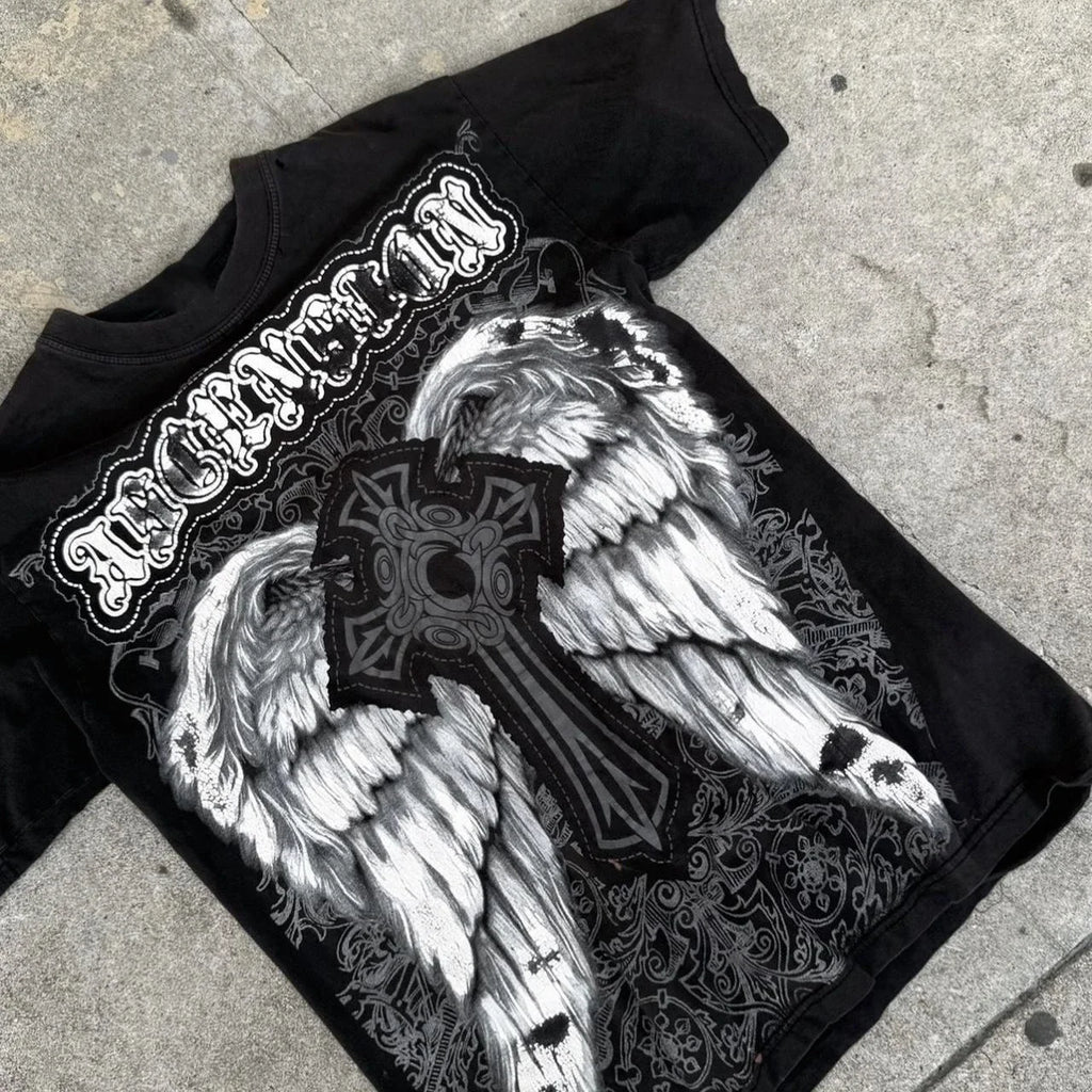 Alt Style Y2K Gothic Long Sleeve Pattern Oversized T Shirt High Street Breathable Cotton Women Man Casual Top