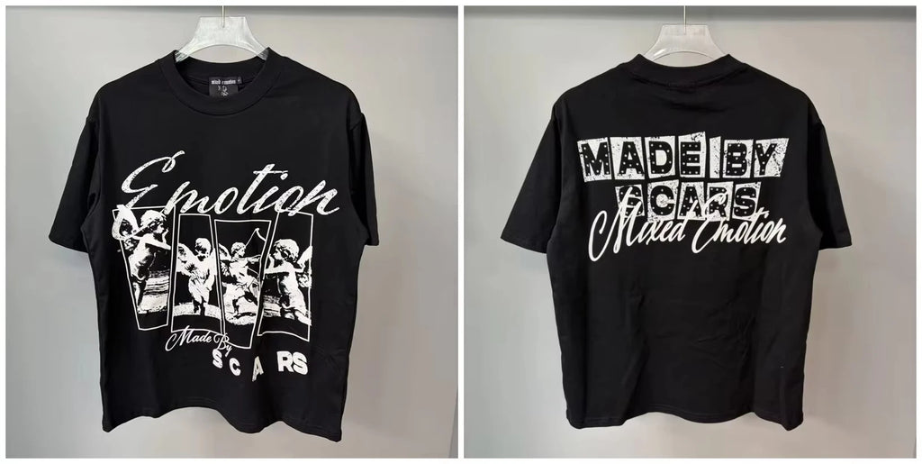 New MIXED-EMOTION Rhinestone cartoon printed pattern  cotton Men Women T-shirt Loose casual Shinning Tees Oversized Top