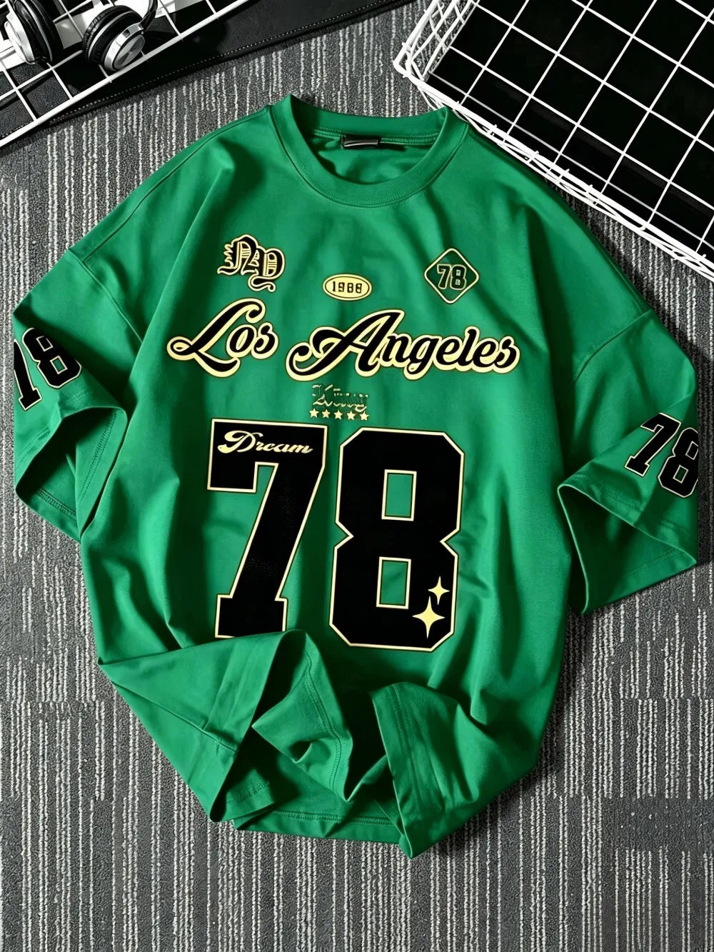 New American Men's Summer Personalized Los Angeles Letter Printed Comfortable Breathable Round Neck T-shirt Outdoor Street Top