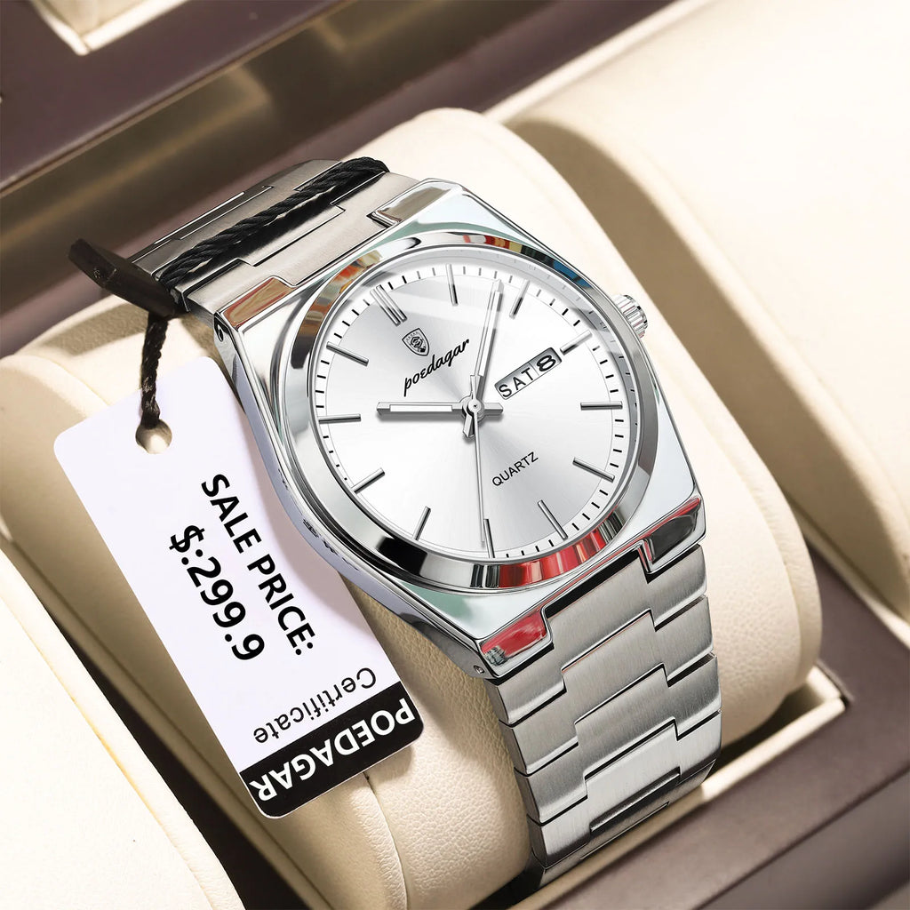 POEDAGAR Men's Stainless Steel Quartz Watch