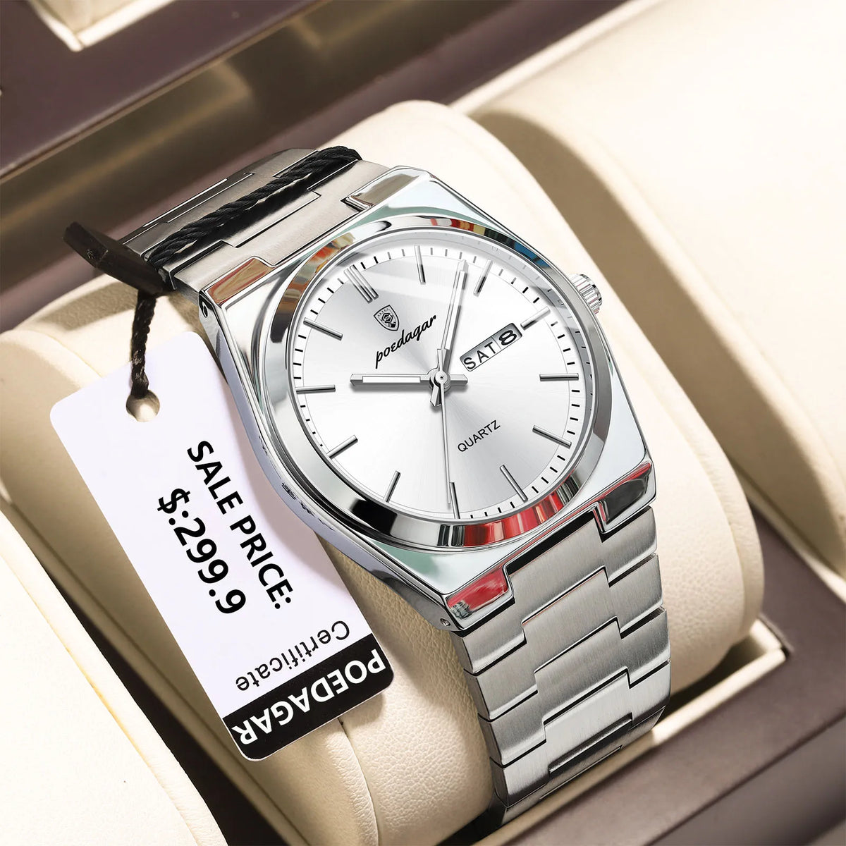 POEDAGAR Men's Stainless Steel Quartz Watch