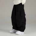 Beige Baggy Cargo Pants Side Pocket Elastic Cuff Loose Fit Trousers Men's Casual Pants