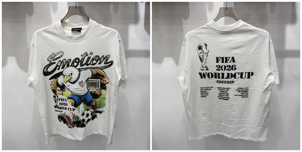 New MIXED-EMOTION Rhinestone cartoon printed pattern  cotton Men Women T-shirt Loose casual Shinning Tees Oversized Top