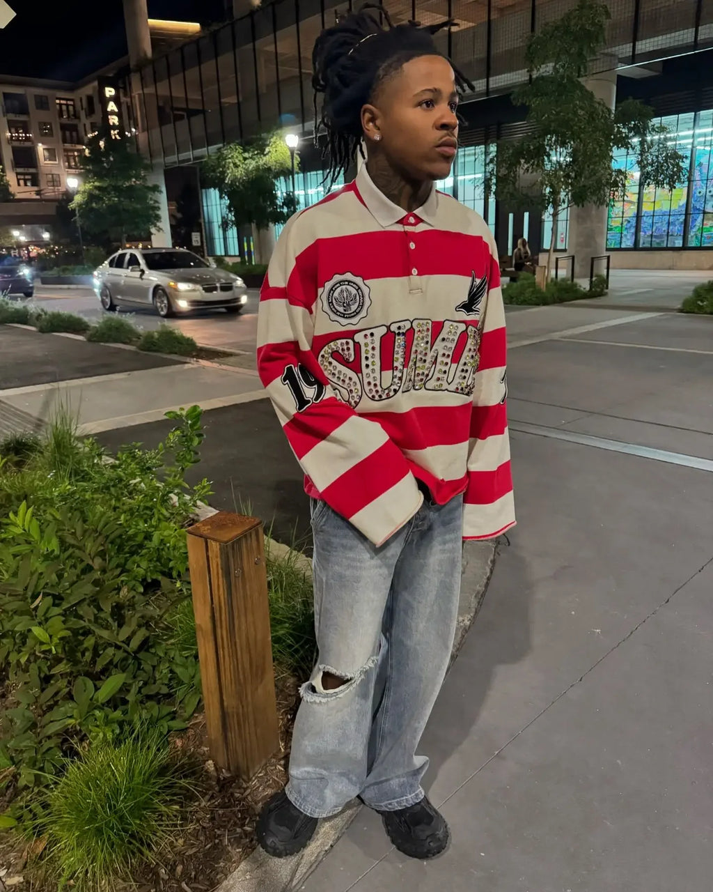 Sume Gothic Klein Stone Embroidery Loose Long Sleeved T Shirt Y2k Harajuku Hip Hop Men Women Stripe Polo Shirt Lapel Neck Shirt