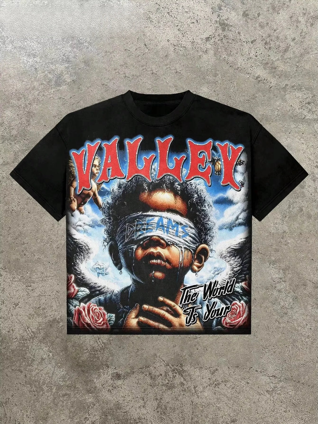 Valley & Dreams Retro Dark Style Y2k Street Trendy Brand T-Shirt Cotton Graphic Tee Men Women Summer Streetwear
