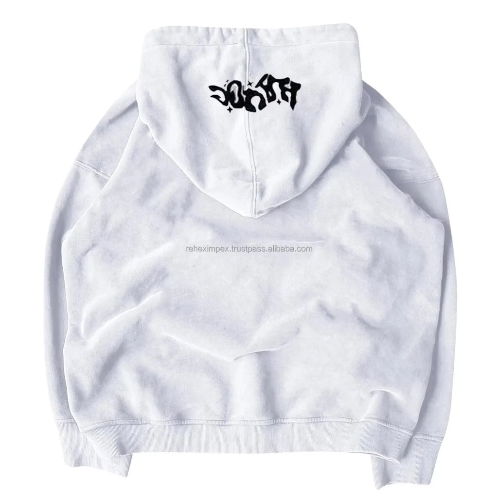 Trending Oversized Zipper Hoodie Custom Puff Print | Vintage Hip-Hop Style | 100% Cotton Fleece | Unisex Pullover
