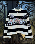 Summer Gothic Men  Hip Hop Klein Stone Embroidery T Shirts Stripe Polo Shirt Y2k Retro Fashion Sume Letter Splicing Short Sleeve