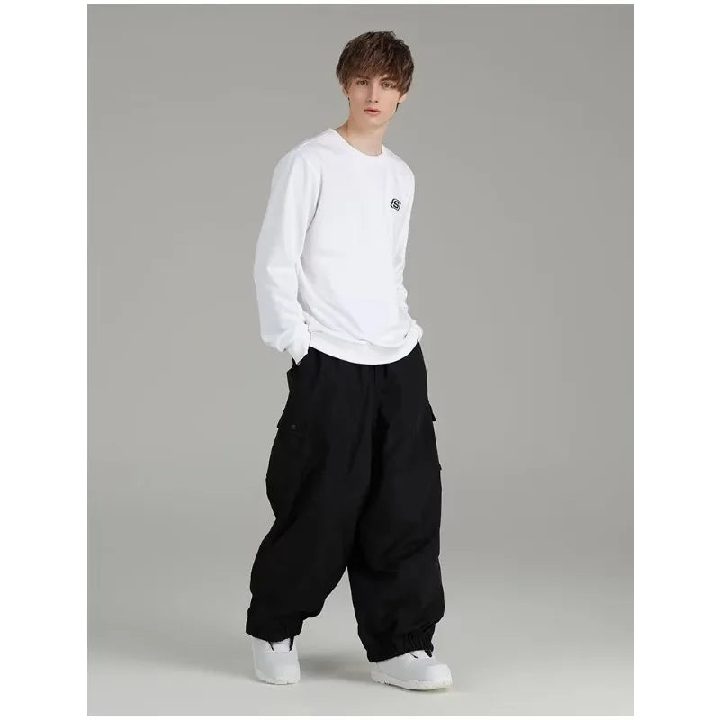 Beige Baggy Cargo Pants Side Pocket Elastic Cuff Loose Fit Trousers Men's Casual Pants