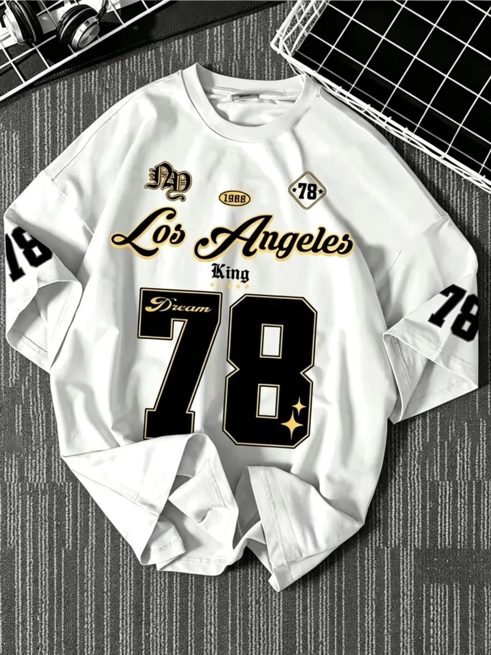 New American Men's Summer Personalized Los Angeles Letter Printed Comfortable Breathable Round Neck T-shirt Outdoor Street Top