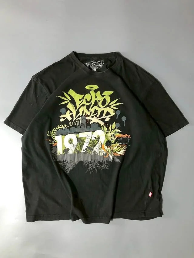 Y2KAffliction Short Sleeve Vintage Clothing Punk Hip Hop Graphic Print Oversized Tshirt Women Round Neck Cotton Short Sleeve Top