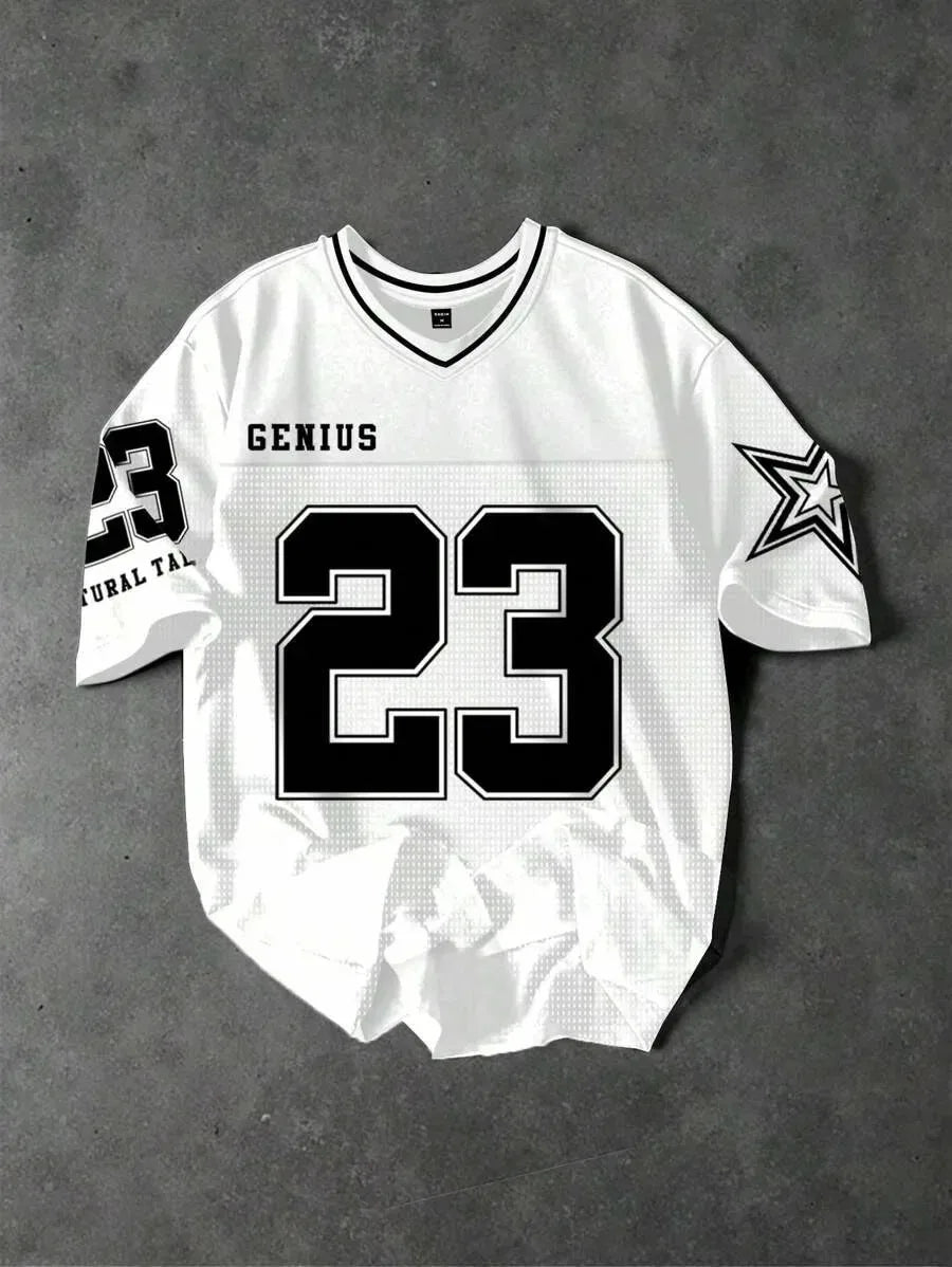 Retro Men's American Football Jersey V‑Neck Number Graphic Print Star Sleeve Pattern 2026 Crest Fan Football Shirt