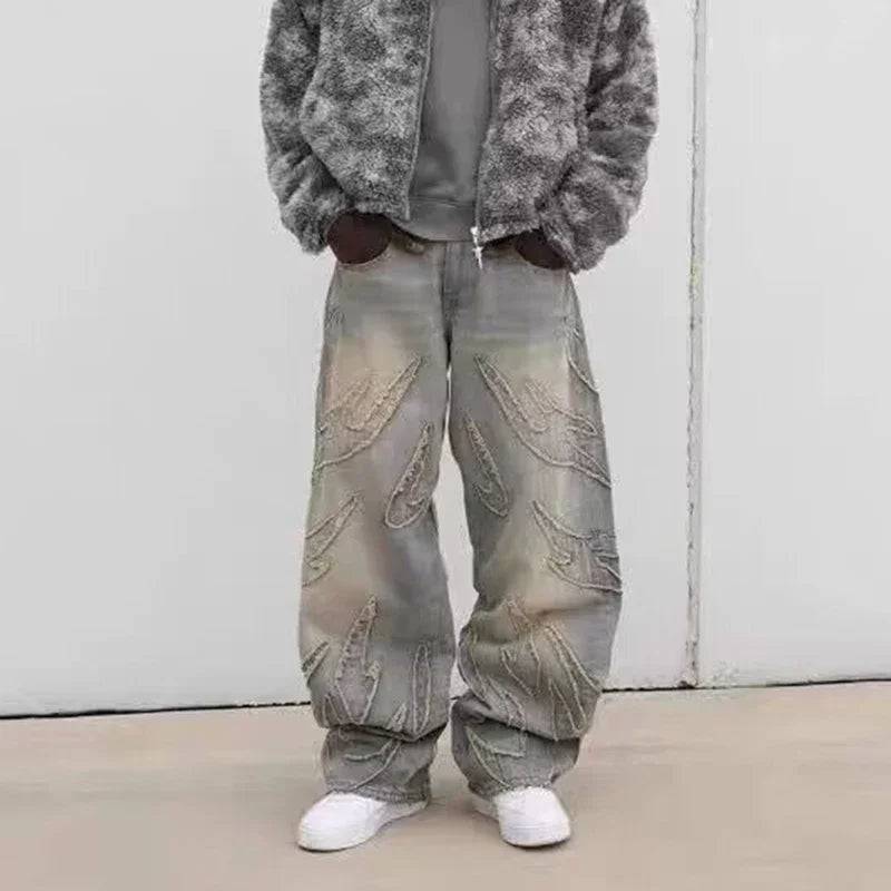 Men's Baggy Wide-Leg Embroidered Streetwear Jeans