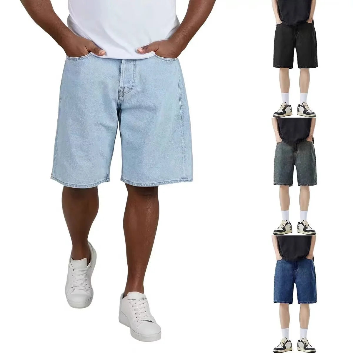 2026 Baggy Jeans Shorts for Men Casual Loose Fit Wide Leg Denim Jorts Y2K Vintage Hip Hop Skateboard Long Jorts Male Streetwear