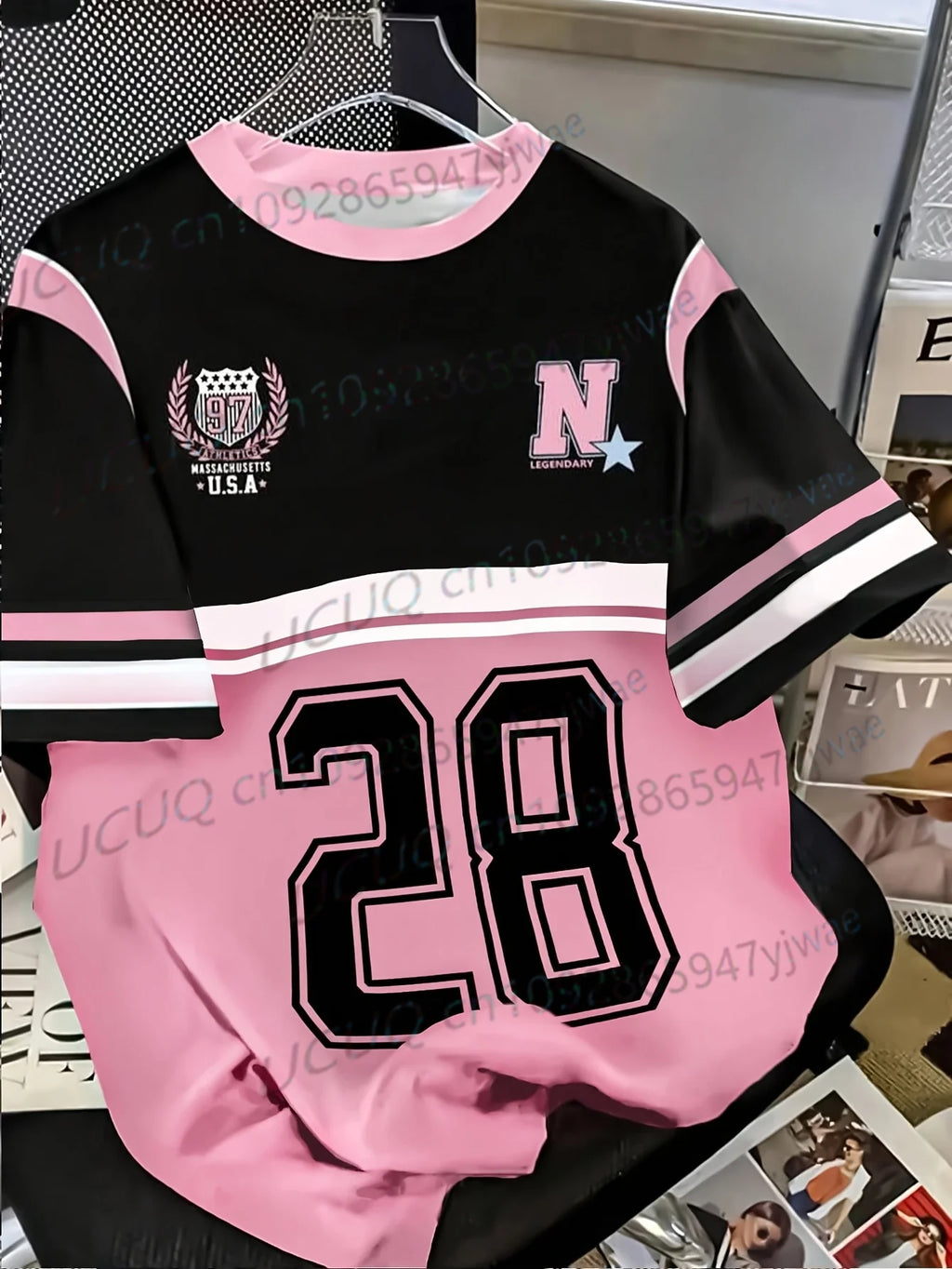 Summer New Women Men Number 28 Personality American Jersey Casual Digital Print T Shirt Black Pink Short Sleeve Men's Tshirt