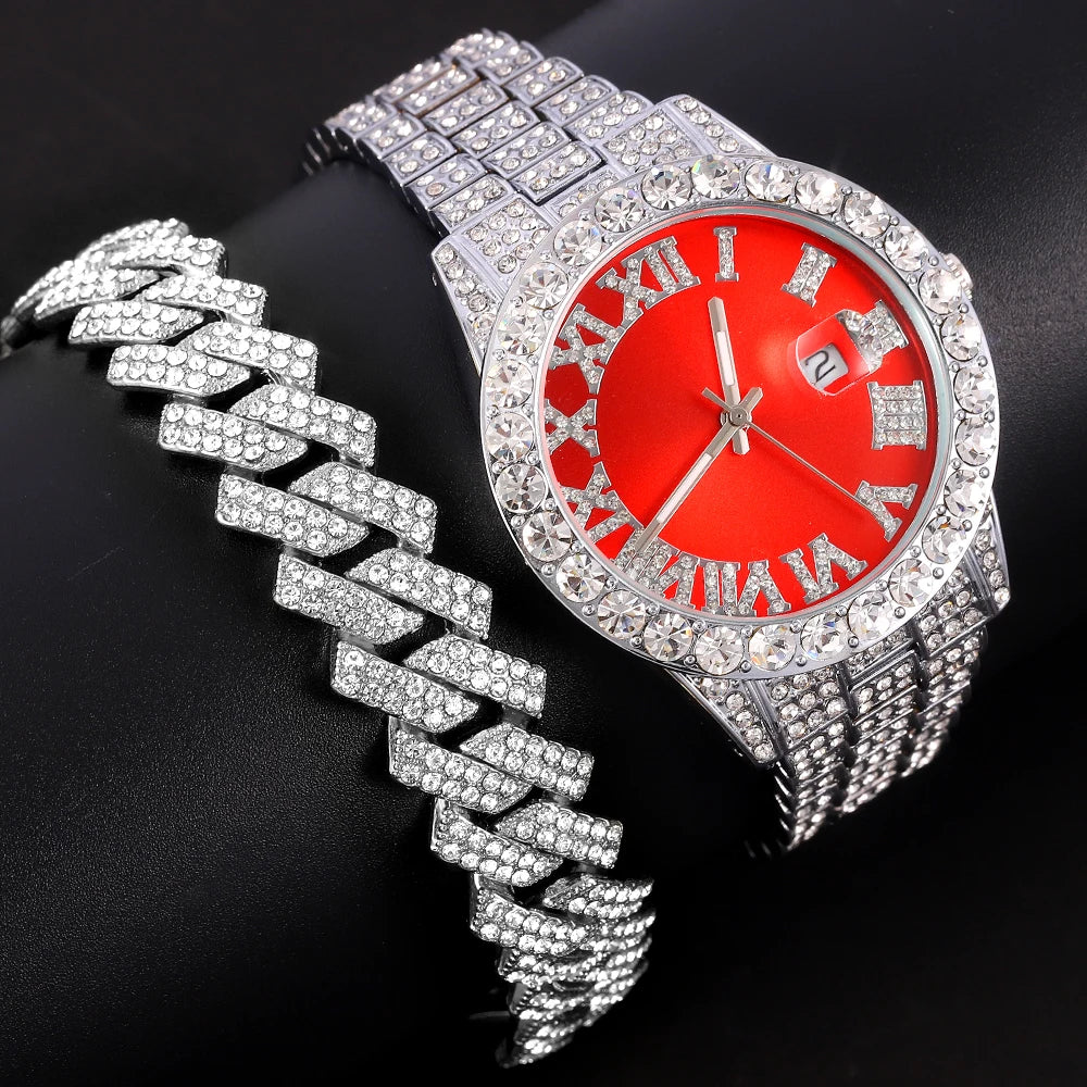 Exquisite Necklace+Watch+Bracelet Cuban