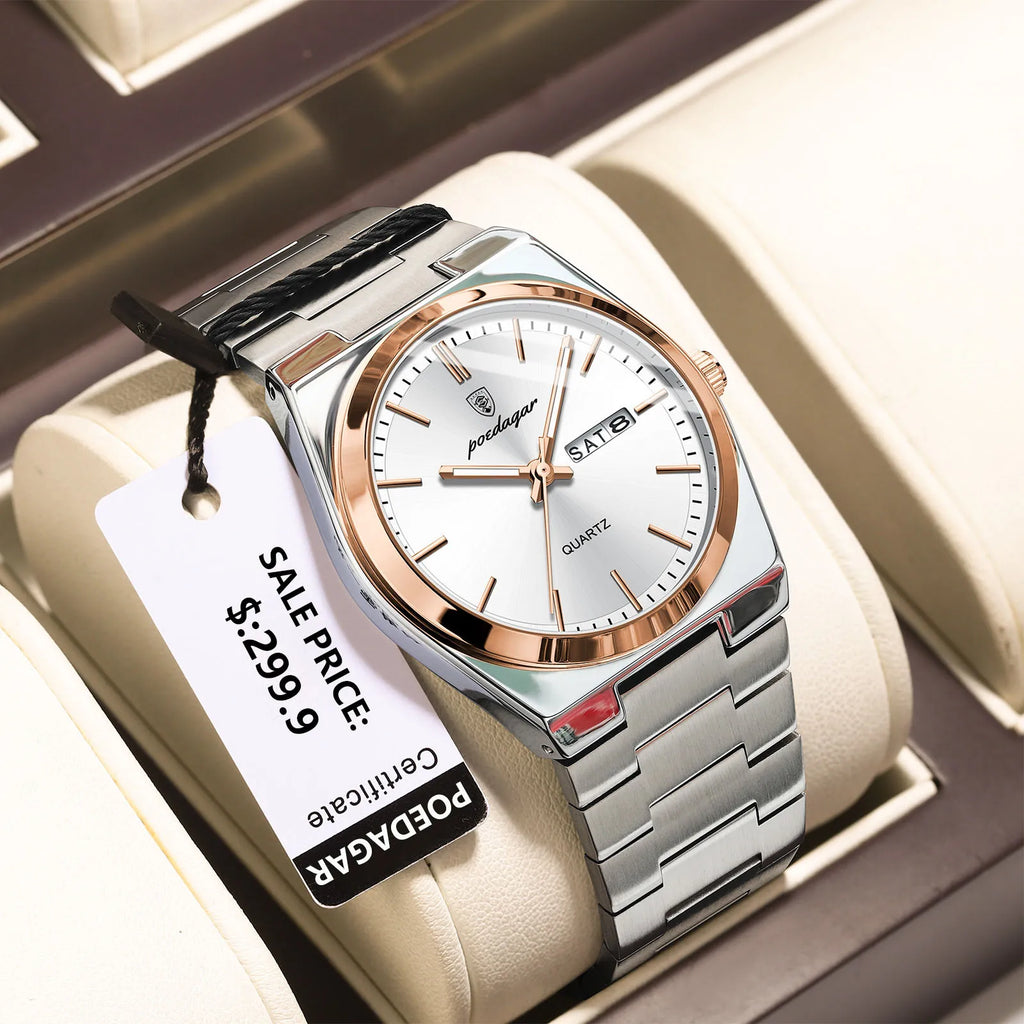 POEDAGAR Men's Stainless Steel Quartz Watch