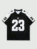 American Football Jersey China-Chic Dragon Pattern Cherry Blossom Flower Full Print V-neck Mesh Loose T-shirt for Men and Women