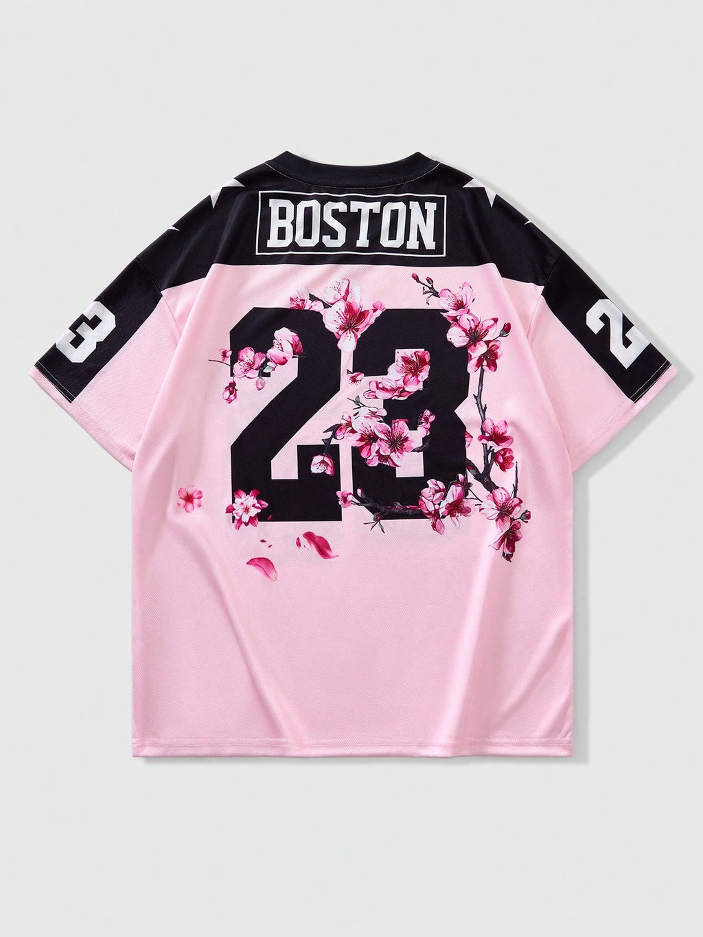 American Football Jersey China-Chic Dragon Pattern Cherry Blossom Flower Full Print V-neck Mesh Loose T-shirt for Men and Women
