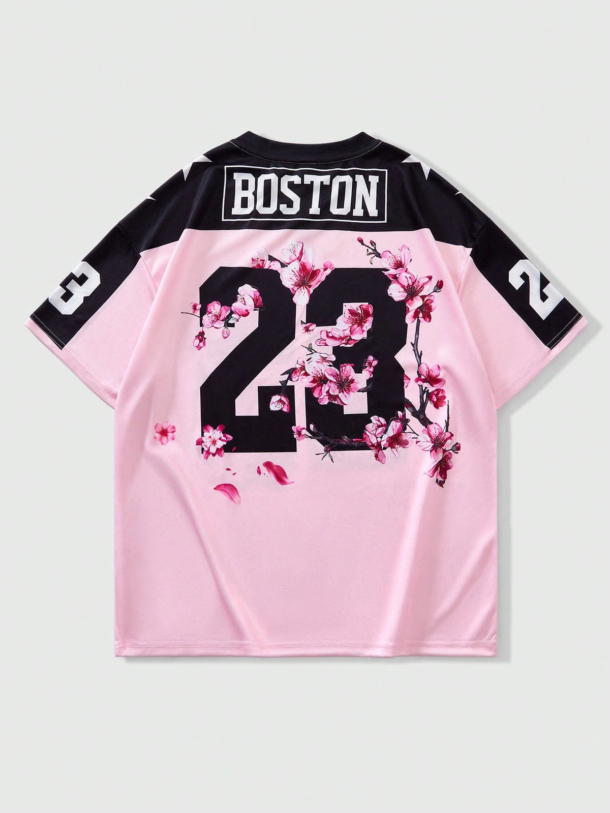American Football Jersey China-Chic Dragon Pattern Cherry Blossom Flower Full Print V-neck Mesh Loose T-shirt for Men and Women