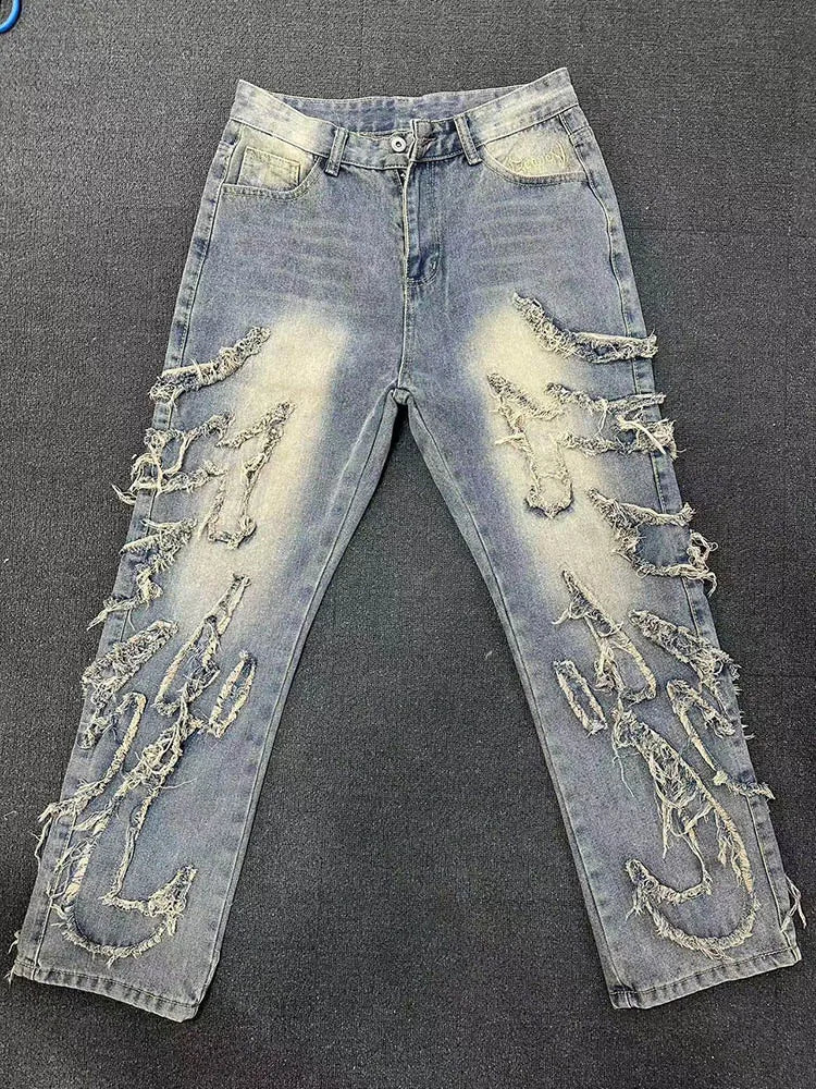 Men's Baggy Wide-Leg Embroidered Streetwear Jeans