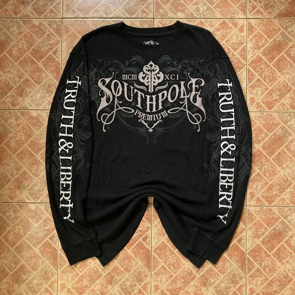 Southpole Y2K Gothic T-Shirt Long Sleeve Unisex Harajuku Streetwear |Hip Hop Letter Print Oversized Casual Shirt  Summer Fashion