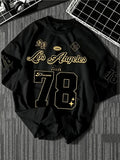 New American Men's Summer Personalized Los Angeles Letter Printed Comfortable Breathable Round Neck T-shirt Outdoor Street Top