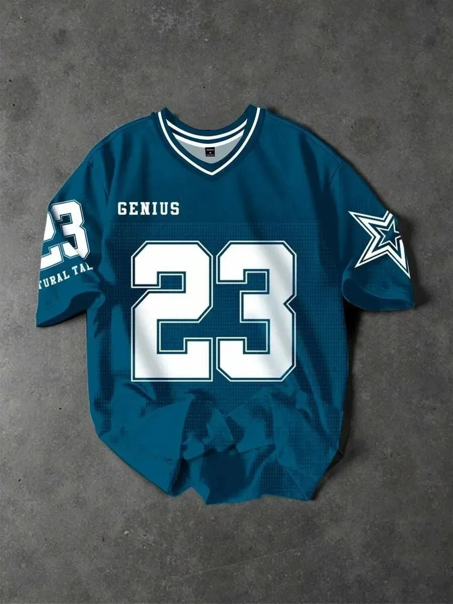 Retro Men's American Football Jersey V‑Neck Number Graphic Print Star Sleeve Pattern 2026 Crest Fan Football Shirt