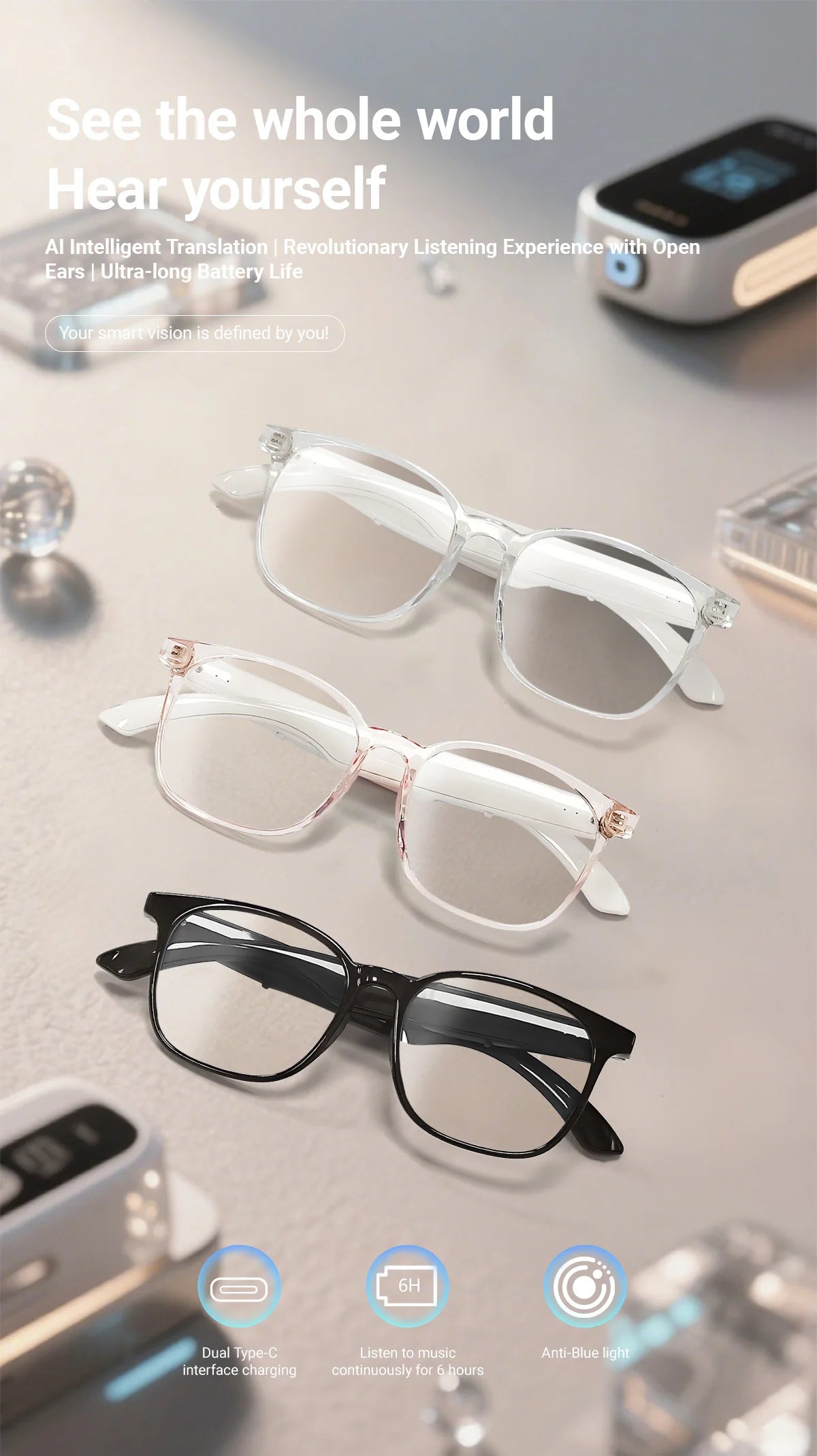 Smart AI Translation Wireless Glasses