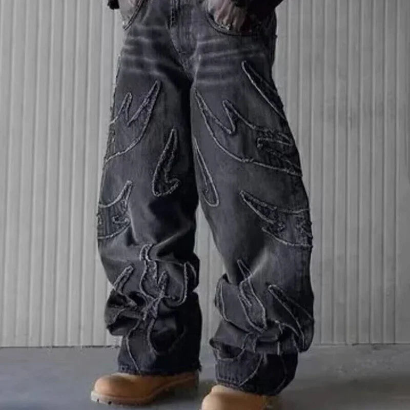 Men's Baggy Wide-Leg Embroidered Streetwear Jeans