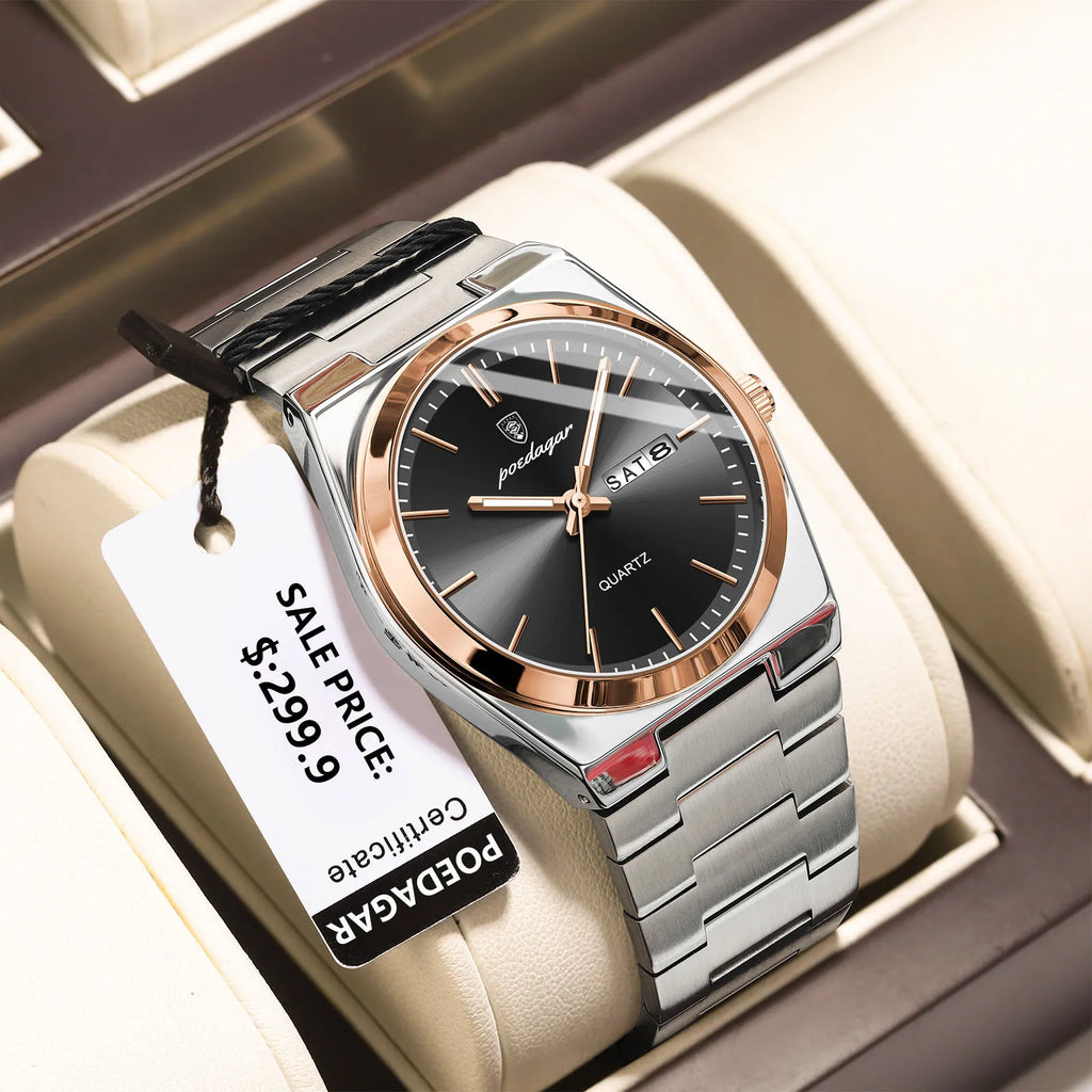 POEDAGAR Men's Stainless Steel Quartz Watch