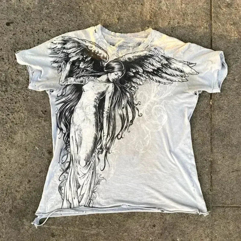Affliction Street Fashion Cotton Pattern Printing Y2K Short Sleeved Tshirt New Harajuku Casual Loose Summer Unisex Punk Rock Top