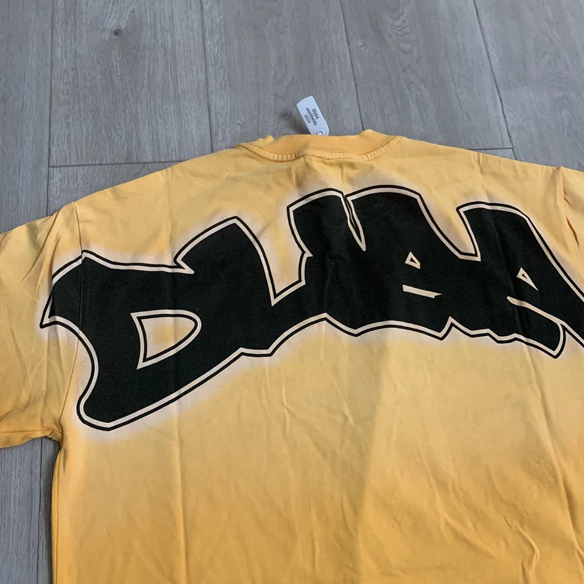 Streetwear Rhinestone Letter Print Yellow T-shirt Men Woman Fashion Retro Shinning Diamond loose casual Oversized Hip Hop Tees