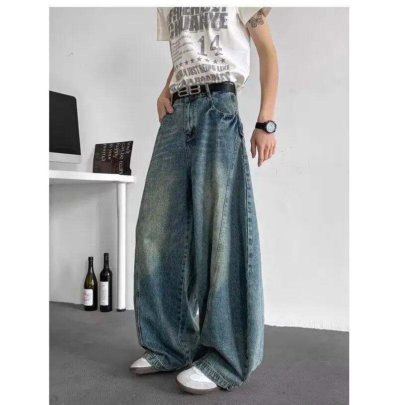Men Baggy Jeans Wide Leg Unisex Streetwear Hip Hop Dance Pants Loose Fit Trousers Oversized Urban Jogger Street Dance Clothing