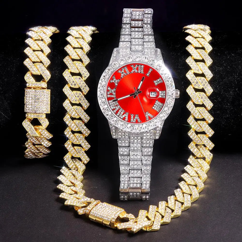 Exquisite Necklace+Watch+Bracelet Cuban