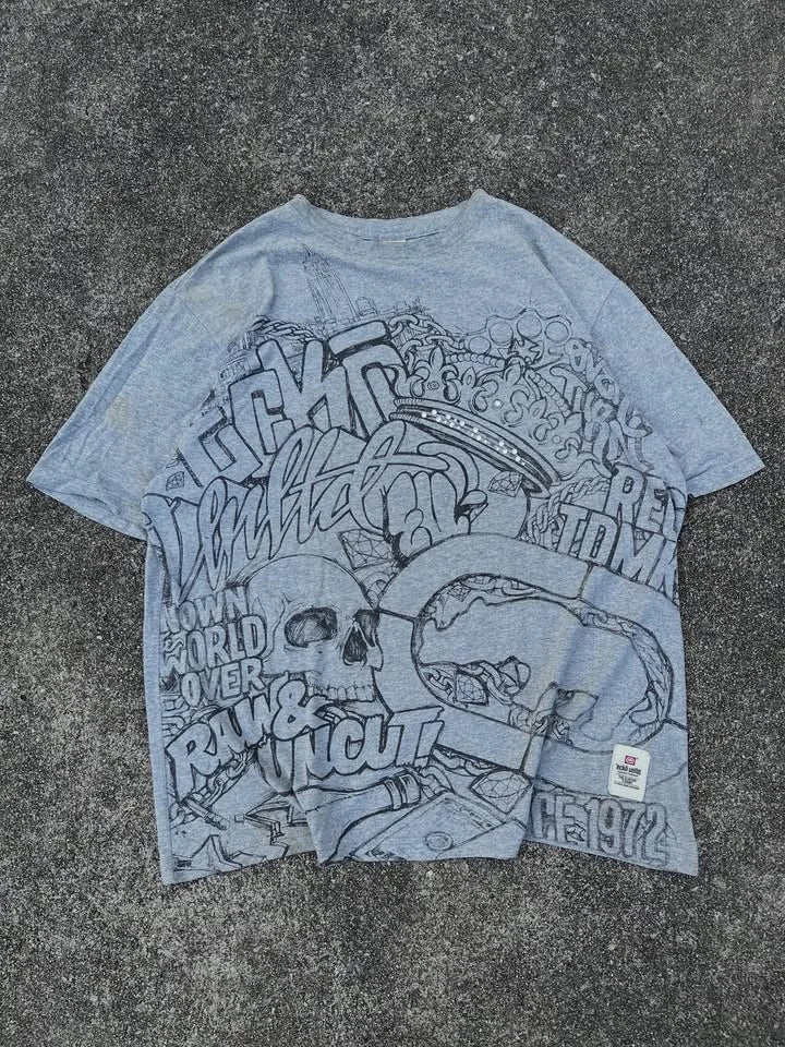 Y2KAffliction Short Sleeve Vintage Clothing Punk Hip Hop Graphic Print Oversized Tshirt Women Round Neck Cotton Short Sleeve Top
