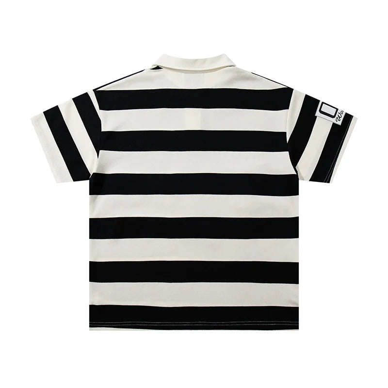 Striped Rhinestone Letter Logo MAJESTIK Short Sleeve Polo Shirt Men Woman Streetwear All-match Tee Best Quality New Fashion Top