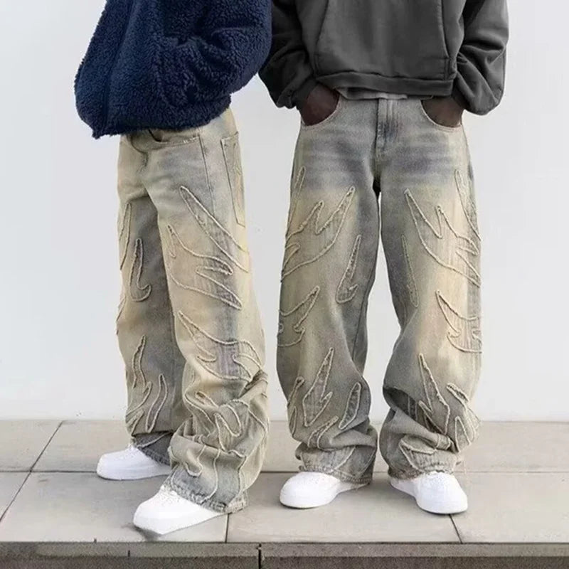 Men's Baggy Wide-Leg Embroidered Streetwear Jeans