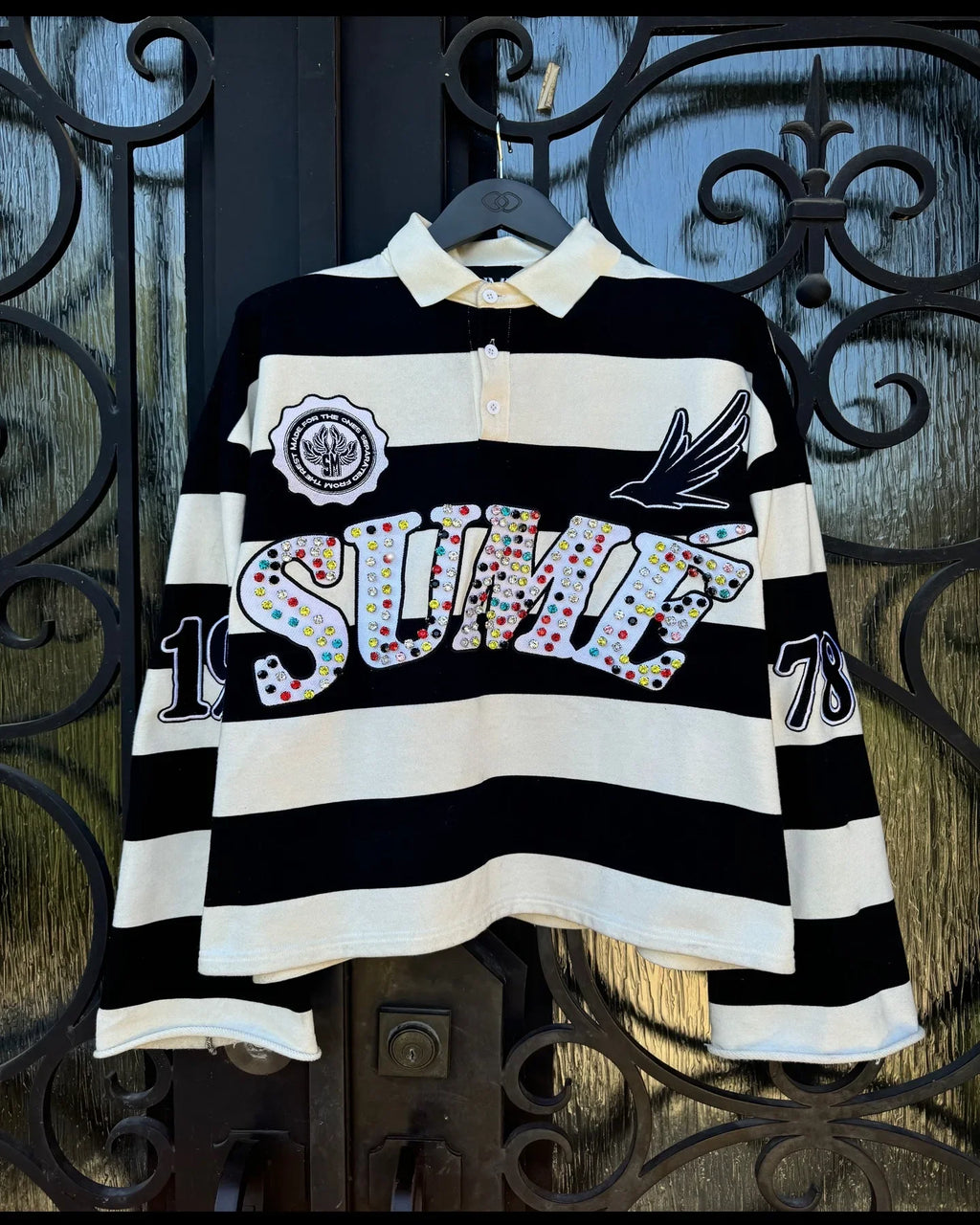 Summer Gothic Men  Hip Hop Klein Stone Embroidery T Shirts Stripe Polo Shirt Y2k Retro Fashion Sume Letter Splicing Short Sleeve