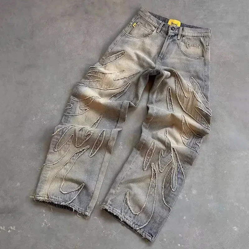 Men's Baggy Wide-Leg Embroidered Streetwear Jeans
