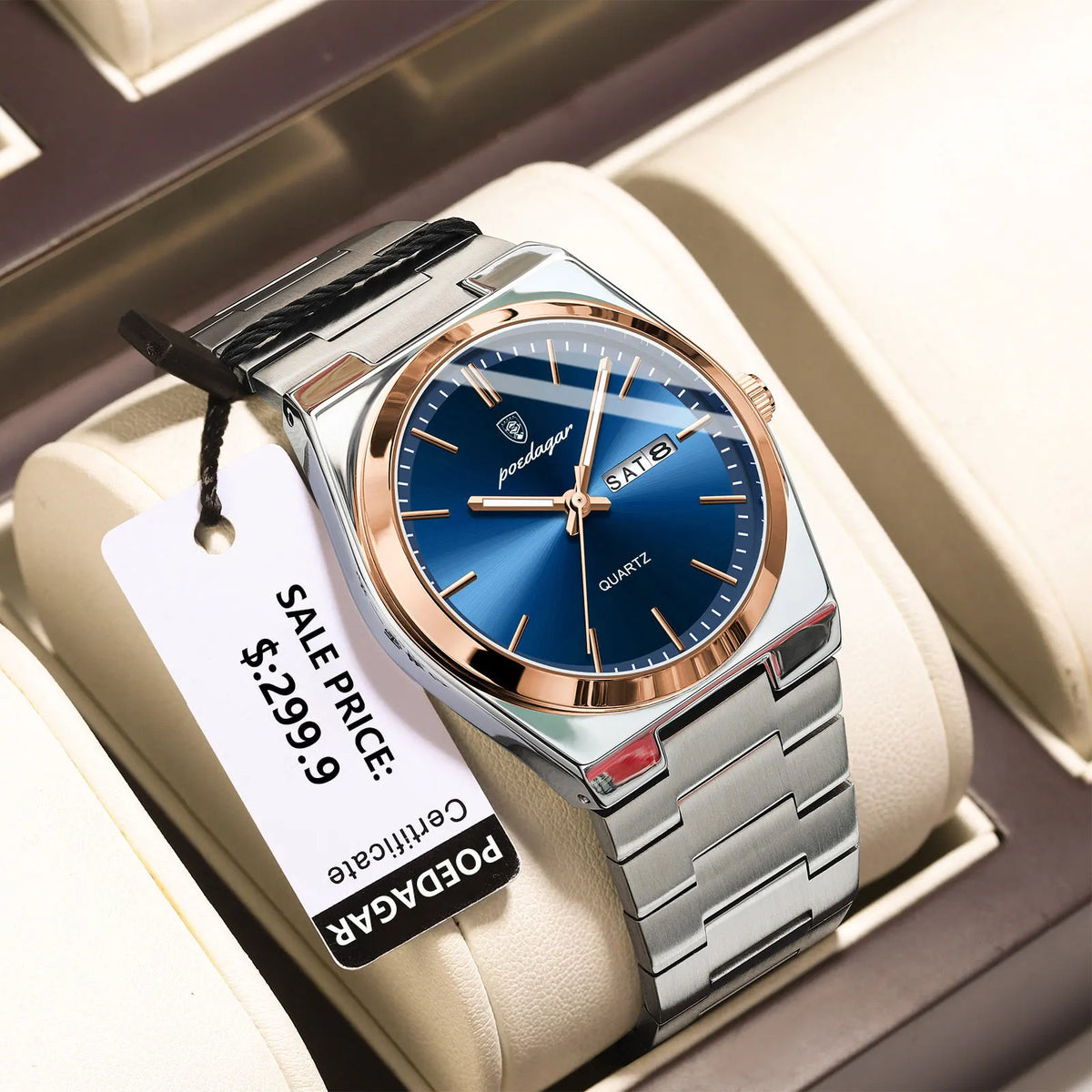 POEDAGAR Men's Stainless Steel Quartz Watch