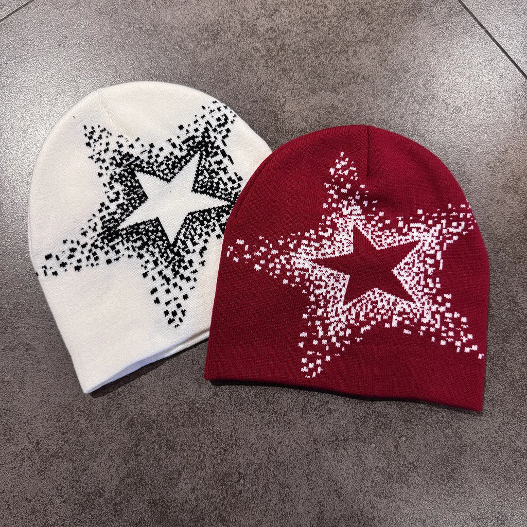 Star Pattern Knit Hat Jacquard Warm Beanies for Women Men Winter Autumn Outdoor Skullcap Skiing Hat Y2K Cold Hat Hip Hop Cycling