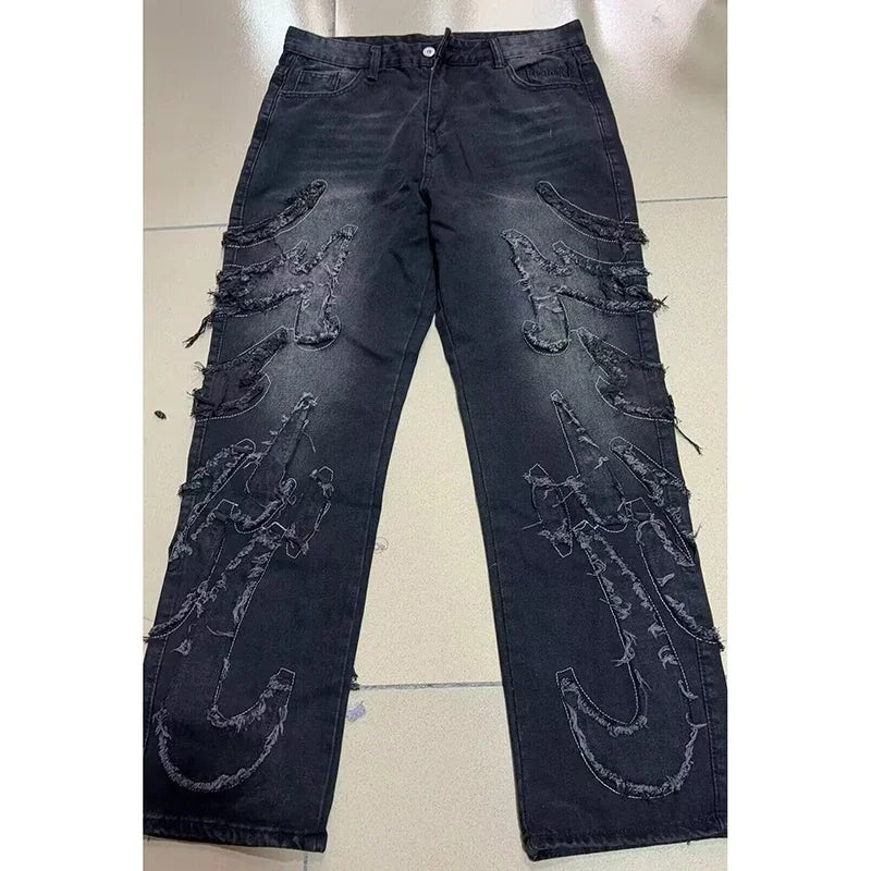 Men's Baggy Wide-Leg Embroidered Streetwear Jeans