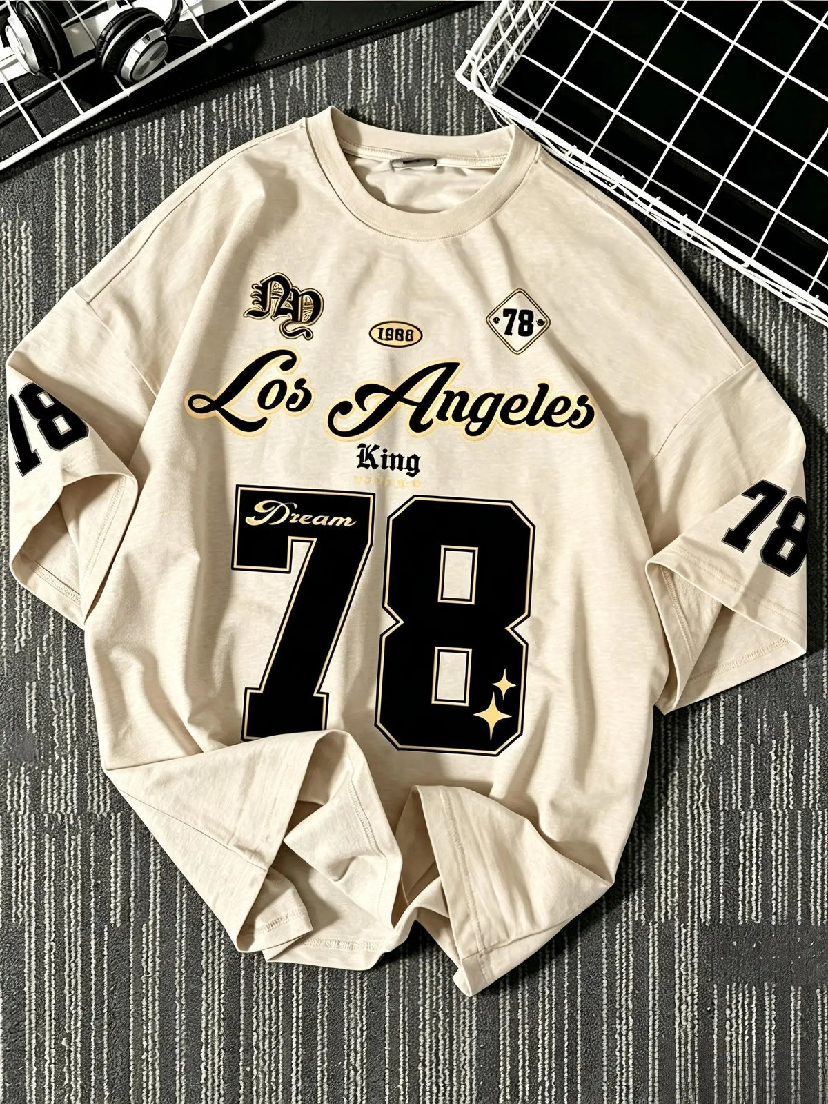 New American Men's Summer Personalized Los Angeles Letter Printed Comfortable Breathable Round Neck T-shirt Outdoor Street Top