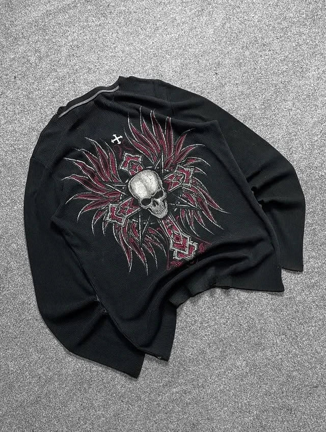 Alt Style Y2K Gothic Long Sleeve Pattern Oversized T Shirt High Street Breathable Cotton Women Man Casual Top