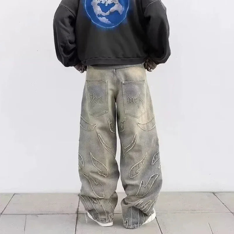 Men's Baggy Wide-Leg Embroidered Streetwear Jeans